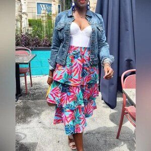 NWT Tropical Ruffled Tabitha Brown Skirt L